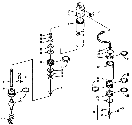 Parts Diagram for Arctic Cat 1994 ZR 440 SNOWMOBILE FRONT SUSPENSION SHOCK ABSORBER