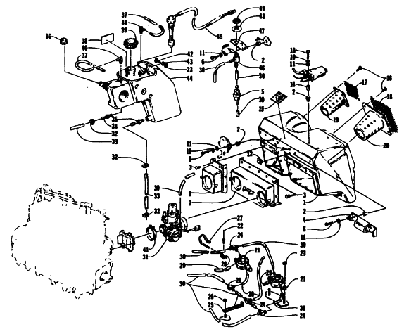 Parts Diagram for Arctic Cat 1994 THUNDERCAT MOUNTAIN CAT SNOWMOBILE OIL TANK, CARBURETOR, FUEL PUMP, AND SILENCER