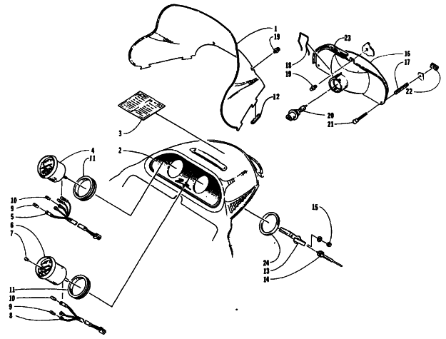 Parts Diagram for Arctic Cat 1994 ZR 440 SNOWMOBILE WINDSHIELD, HEADLIGHT POD, AND INSTRUMENTS