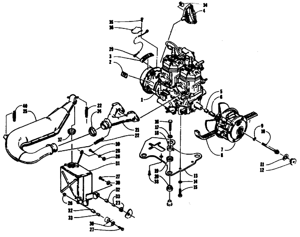 Parts Diagram for Arctic Cat 1994 ZR 580 SNOWMOBILE ENGINE AND RELATED PARTS