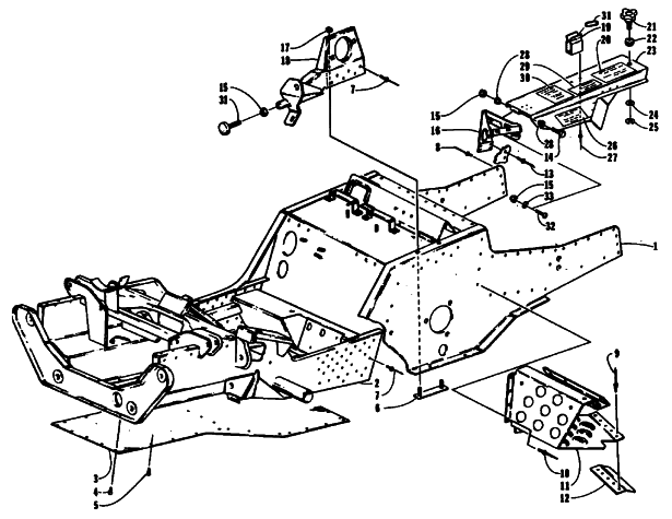 Parts Diagram for Arctic Cat 1994 ZR 700 SNOWMOBILE FRONT FRAME, FOOTREST, AND CLUTCH SHIELD ASSEMBLY