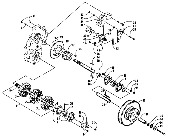 Parts Diagram for Arctic Cat 1993 CHEETAH SNOWMOBILE DRIVE TRAIN SHAFTS AND BRAKE ASSEMBLIES