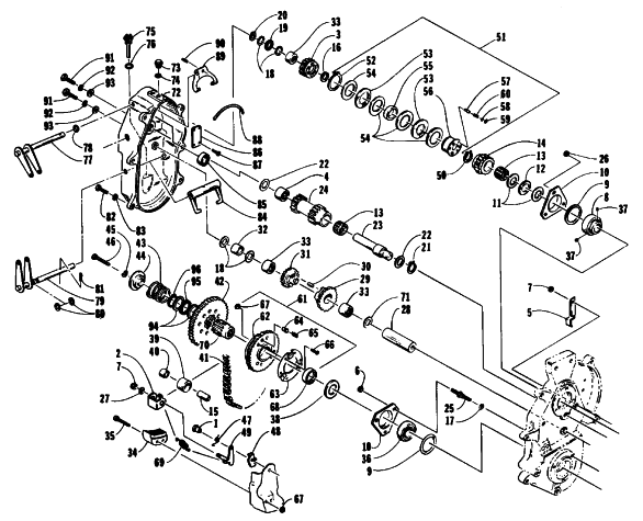 Parts Diagram for Arctic Cat 1994 CHEETAH 440 2-SPEED SNOWMOBILE 2 SPEED DROPCASE ASSEMBLY