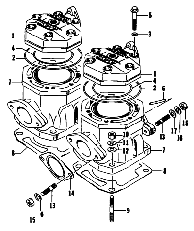 Parts Diagram for Arctic Cat 1994 PROWLER SNOWMOBILE CYLINDER AND HEAD ASSEMBLY