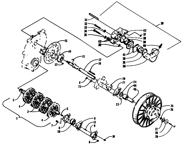 Parts Diagram for Arctic Cat 1994 ZR 700 SNOWMOBILE DRIVE TRAIN SHAFTS AND BRAKE ASSEMBLIES
