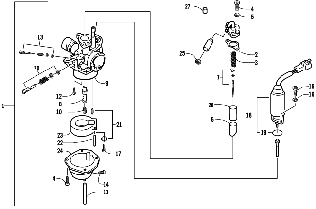 Parts Diagram for Arctic Cat 2004 90 Y-12 YOUTH 2-STROKE ATV CARBURETOR ASSEMBLY