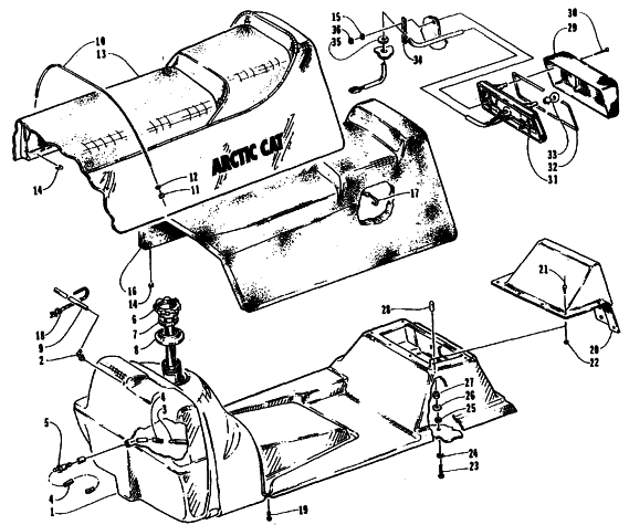 Parts Diagram for Arctic Cat 1995 BEARCAT 340 SNOWMOBILE GAS TANK AND SEAT ASSEMBLIES