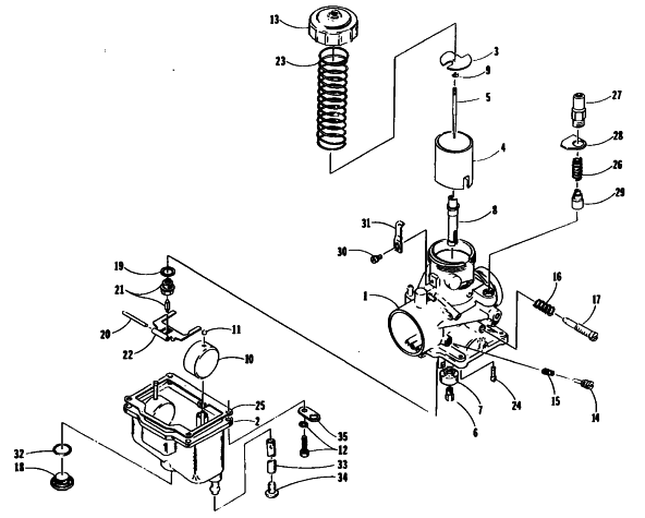 Parts Diagram for Arctic Cat 1995 BEARCAT 340 SNOWMOBILE CARBURETOR