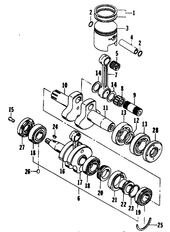 Parts Diagram for Arctic Cat 1995 PUMA DELUXE SNOWMOBILE PISTON AND CRANKSHAFT