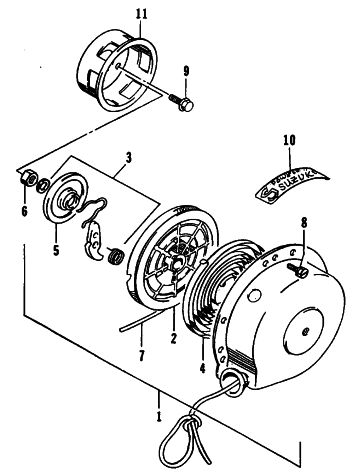 Parts Diagram for Arctic Cat 1995 BEARCAT 340 SNOWMOBILE RECOIL STARTER