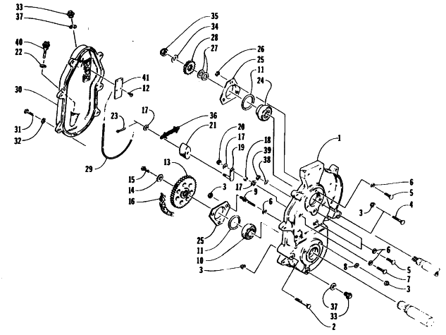 Parts Diagram for Arctic Cat 1995 BEARCAT 340 SNOWMOBILE DRIVE/DROPCASE ASSEMBLY