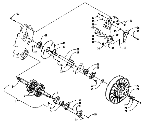 Parts Diagram for Arctic Cat 1995 BEARCAT 340 SNOWMOBILE DRIVE TRAIN SHAFTS AND BRAKE ASSEMBLIES