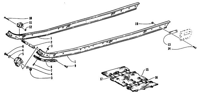 Parts Diagram for Arctic Cat 1995 BEARCAT 340 SNOWMOBILE SLIDE RAIL AND TRACK ASSEMBLY