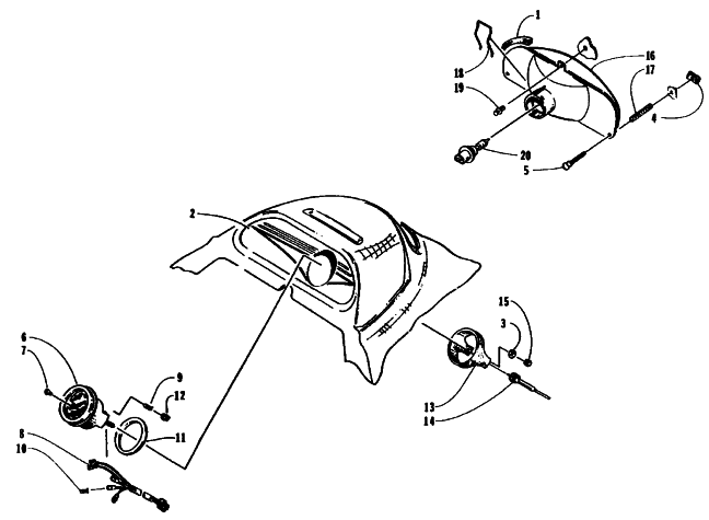 Parts Diagram for Arctic Cat 1995 BEARCAT 440 SNOWMOBILE HEADLIGHT AND INSTRUMENT POD