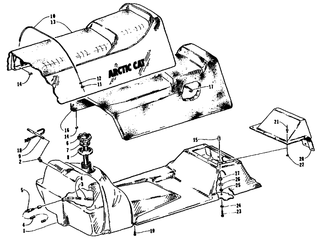 Parts Diagram for Arctic Cat 1995 BEARCAT 550 SNOWMOBILE GAS TANK AND SEAT ASSEMBLIES