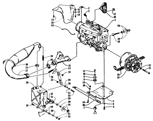 Parts Diagram for Arctic Cat 1995 BEARCAT 440 SNOWMOBILE ENGINE AND RELATED PARTS