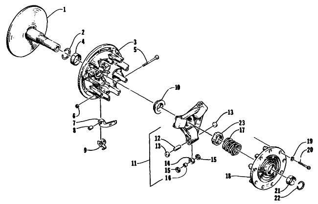 Parts Diagram for Arctic Cat 1995 BEARCAT 440 SNOWMOBILE DRIVE CLUTCH
