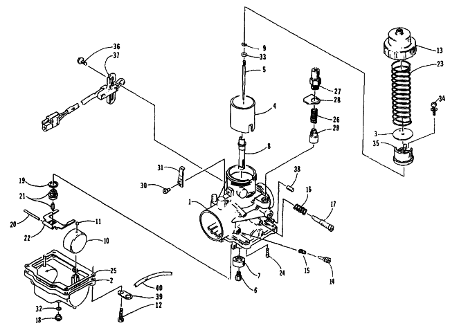 Parts Diagram for Arctic Cat 1995 BEARCAT 440 SNOWMOBILE CARBURETOR