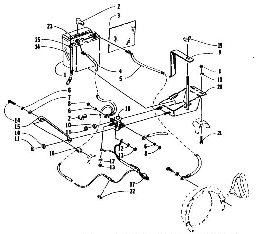 Parts Diagram for Arctic Cat 1995 BEARCAT 440 SNOWMOBILE BATTERY, SOLENOID, AND CABLES