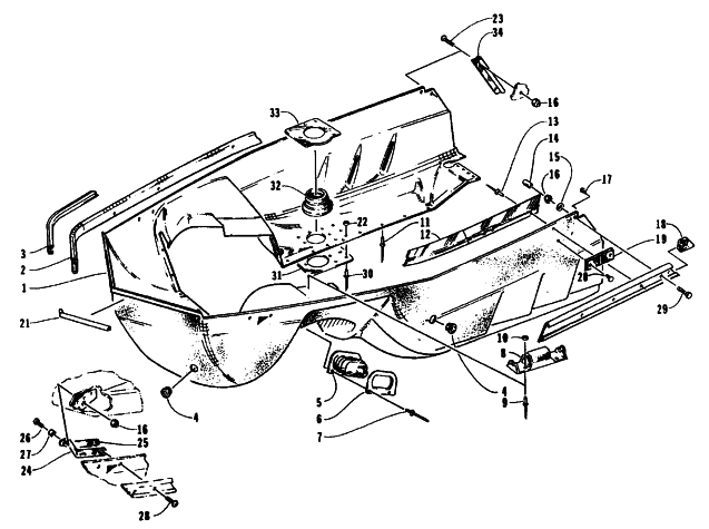 Parts Diagram for Arctic Cat 1995 BEARCAT 550 SNOWMOBILE BELLY PAN ASSEMBLY