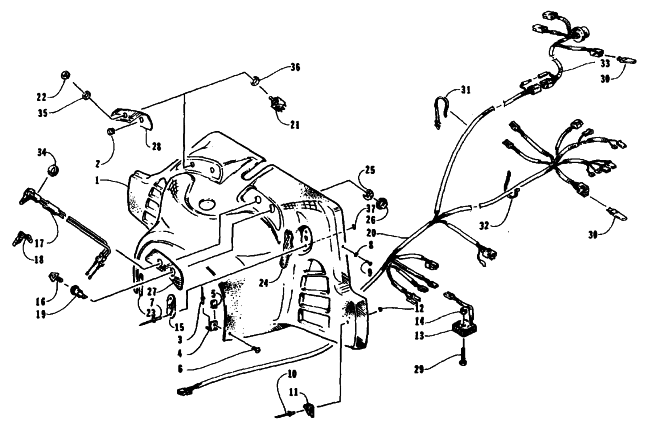 Parts Diagram for Arctic Cat 1995 BEARCAT 550 SNOWMOBILE CONSOLE, SWITCHES, AND WIRING ASSEMBLIES