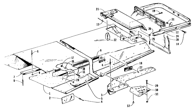 Parts Diagram for Arctic Cat 1995 BEARCAT 550 SNOWMOBILE TUNNEL AND REAR BUMPER