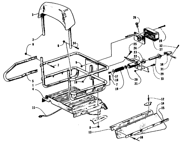 Parts Diagram for Arctic Cat 1995 BEARCAT 550 SNOWMOBILE RACK, BACKREST, AND HITCH ASSEMBLIES