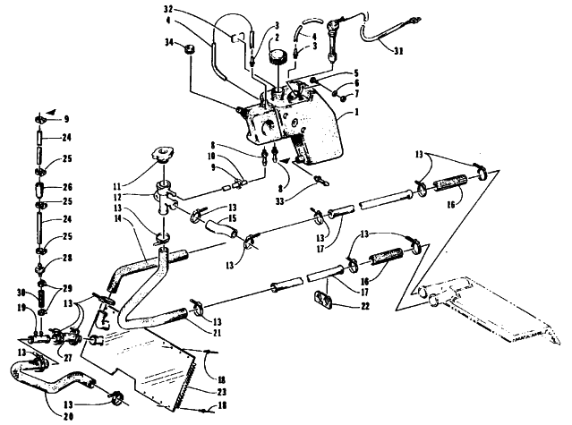 Parts Diagram for Arctic Cat 1995 BEARCAT 550 SNOWMOBILE COOLING ASSEMBLY