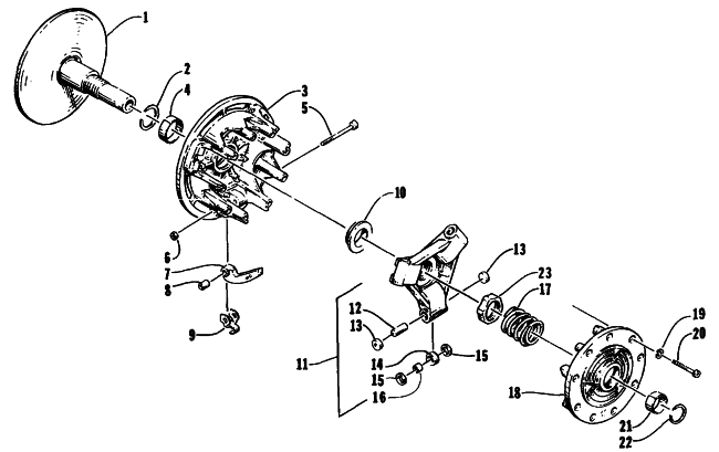 Parts Diagram for Arctic Cat 1995 BEARCAT 550 SNOWMOBILE DRIVE CLUTCH ASSEMBLY