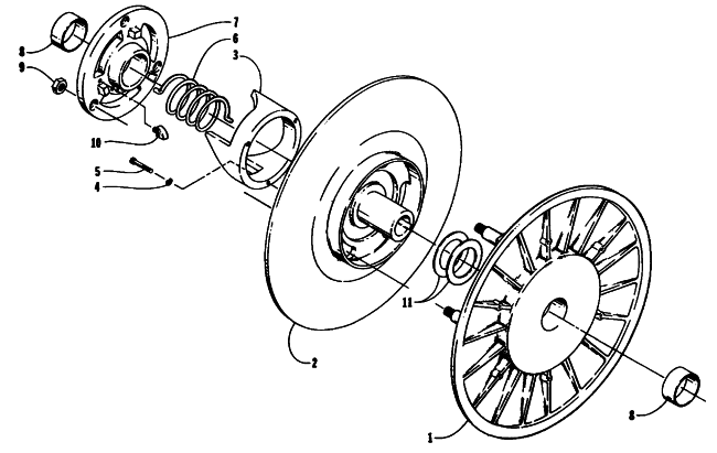 Parts Diagram for Arctic Cat 1995 BEARCAT 550 SNOWMOBILE DRIVEN CLUTCH