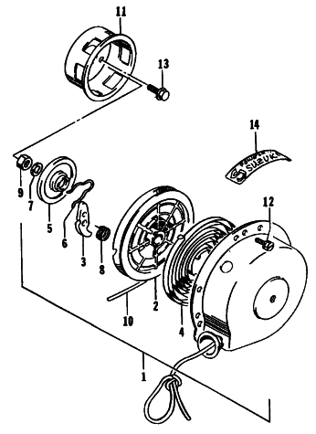 Parts Diagram for Arctic Cat 1995 BEARCAT 550 SNOWMOBILE RECOIL STARTER
