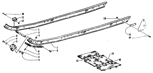 Parts Diagram for Arctic Cat 1995 BEARCAT 550 SNOWMOBILE SLIDE RAIL AND TRACK ASSEMBLY