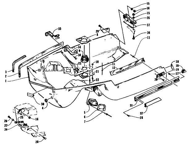 Parts Diagram for Arctic Cat 1995 COUGAR SNOWMOBILE BELLY PAN ASSEMBLY
