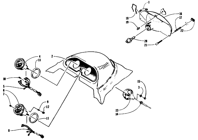 Parts Diagram for Arctic Cat 1995 COUGAR MOUNTAIN CAT SNOWMOBILE HEADLIGHT AND INSTRUMENT POD