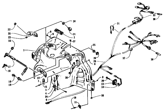 Parts Diagram for Arctic Cat 1995 COUGAR MOUNTAIN CAT SNOWMOBILE CONSOLE, SWITCHES, AND WIRING ASSEMBLIES
