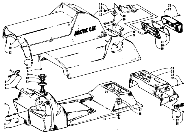 Parts Diagram for Arctic Cat 1995 COUGAR MOUNTAIN CAT SNOWMOBILE GAS TANK, SEAT, AND TAILLIGHT ASSEMBLIES