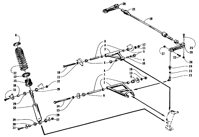 Parts Diagram for Arctic Cat 1995 COUGAR MOUNTAIN CAT SNOWMOBILE FRONT SUSPENSION AND SHOCK ABSORBER
