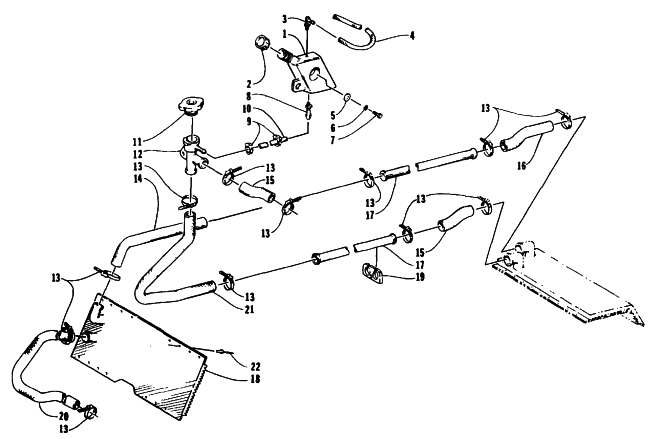 Parts Diagram for Arctic Cat 1995 COUGAR MOUNTAIN CAT SNOWMOBILE COOLING ASSEMBLY