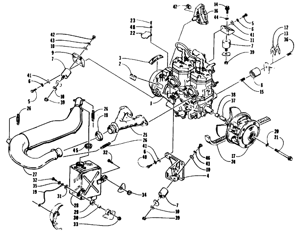 Parts Diagram for Arctic Cat 1995 COUGAR MOUNTAIN CAT SNOWMOBILE ENGINE AND RELATED PARTS
