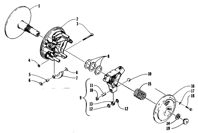 Parts Diagram for Arctic Cat 1995 COUGAR SNOWMOBILE DRIVE CLUTCH