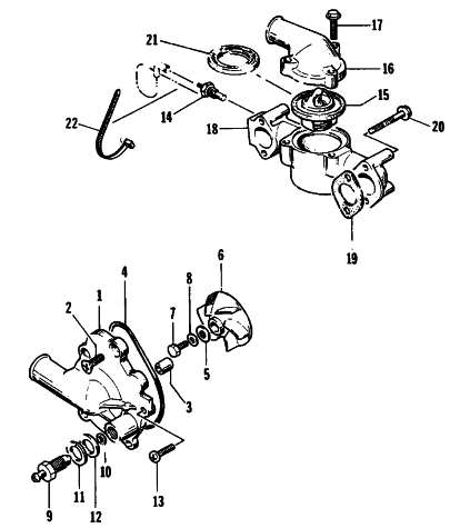 Parts Diagram for Arctic Cat 1995 BEARCAT 550 SNOWMOBILE WATER PUMP/WATER MANIFOLD