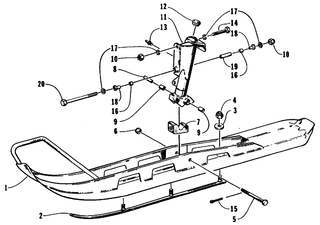Parts Diagram for Arctic Cat 1995 EXT 580 SNOWMOBILE SKI AND SPINDLE ASSEMBLY