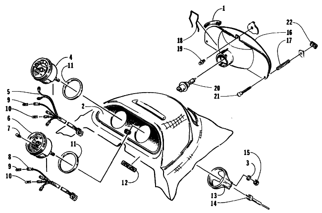 Parts Diagram for Arctic Cat 1995 EXT EFI MOUNTAIN CAT DEEP LUG SNOWMOBILE HEADLIGHT AND INSTRUMENT POD