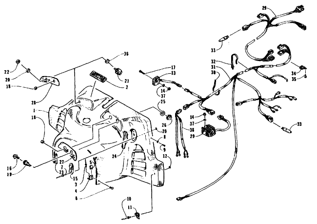 Parts Diagram for Arctic Cat 1995 EXT EFI MOUNTAIN CAT SNOWMOBILE CONSOLE, SWITCHES, AND WIRING ASSEMBLIES