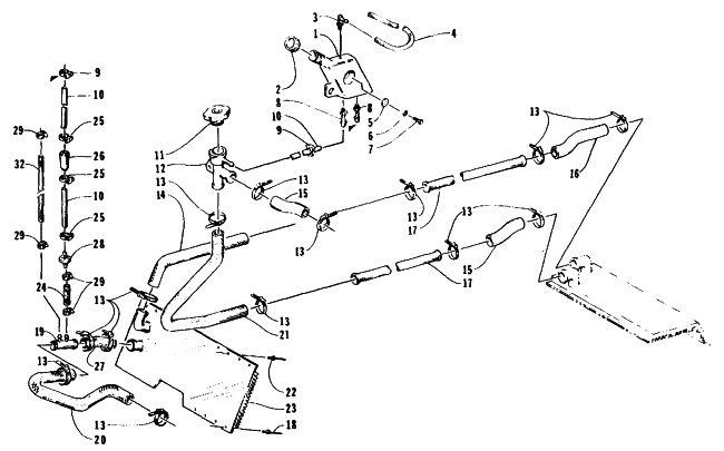 Parts Diagram for Arctic Cat 1995 EXT EFI MOUNTAIN CAT SNOWMOBILE COOLING ASSEMBLY