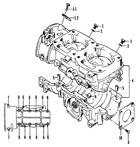 Parts Diagram for Arctic Cat 1995 ZR 580 EFI SNOWMOBILE CRANKCASE ASSEMBLY