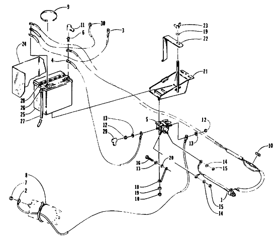 Parts Diagram for Arctic Cat 1995 EXT EFI MOUNTAIN CAT SNOWMOBILE BATTERY, SOLENOID, AND CABLES