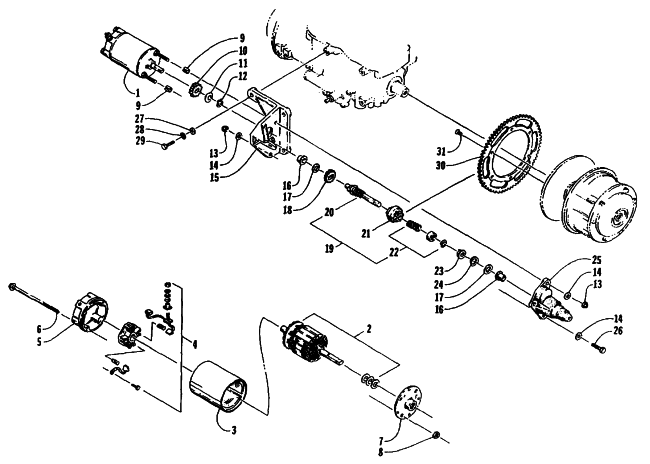Parts Diagram for Arctic Cat 1995 EXT EFI MOUNTAIN CAT DEEP LUG SNOWMOBILE ELECTRIC START - STARTER MOTOR