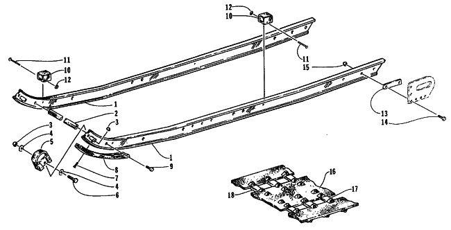 Parts Diagram for Arctic Cat 1995 EXT EFI MOUNTAIN CAT SNOWMOBILE SLIDE RAIL AND TRACK ASSEMBLY