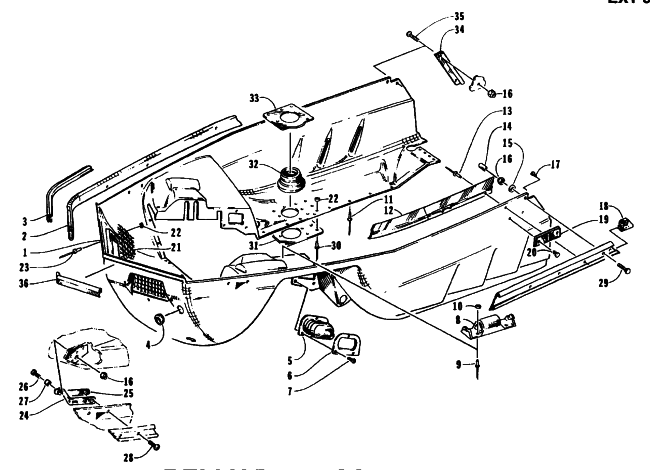 Parts Diagram for Arctic Cat 1995 EXT 580 SNOWMOBILE BELLY PAN ASSEMBLY